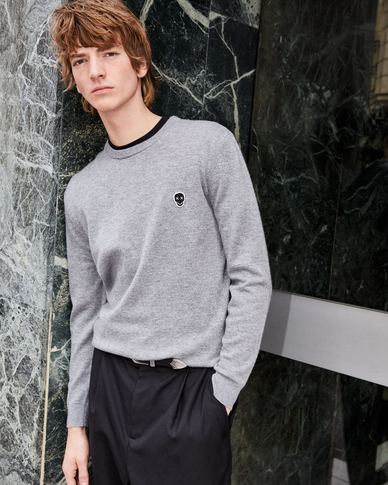 The Kooples HOMME LIGHT GREY pull laine grise col rond