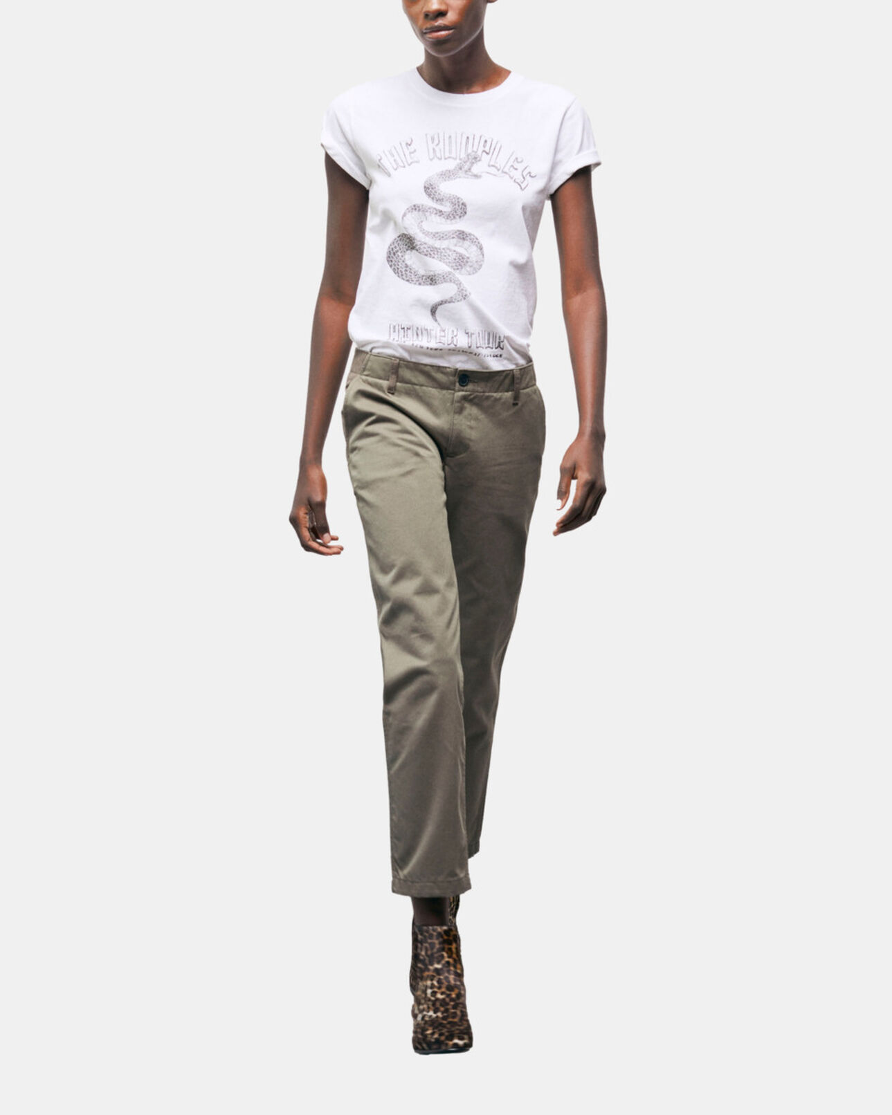 The Kooples FEMME OLIVE NIGHT pantalon droit patchwork kaki