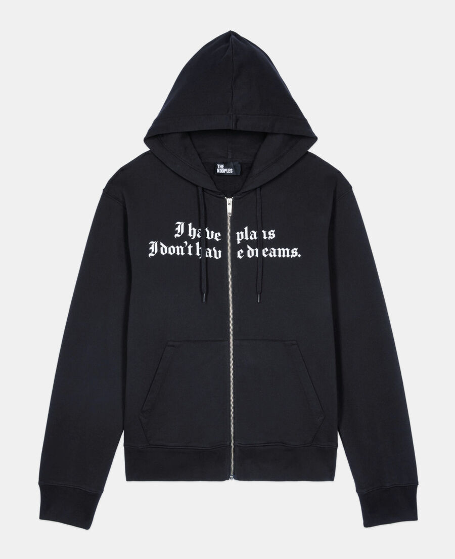 The Kooples H BLACK WASHED black hoodie with serigraphy