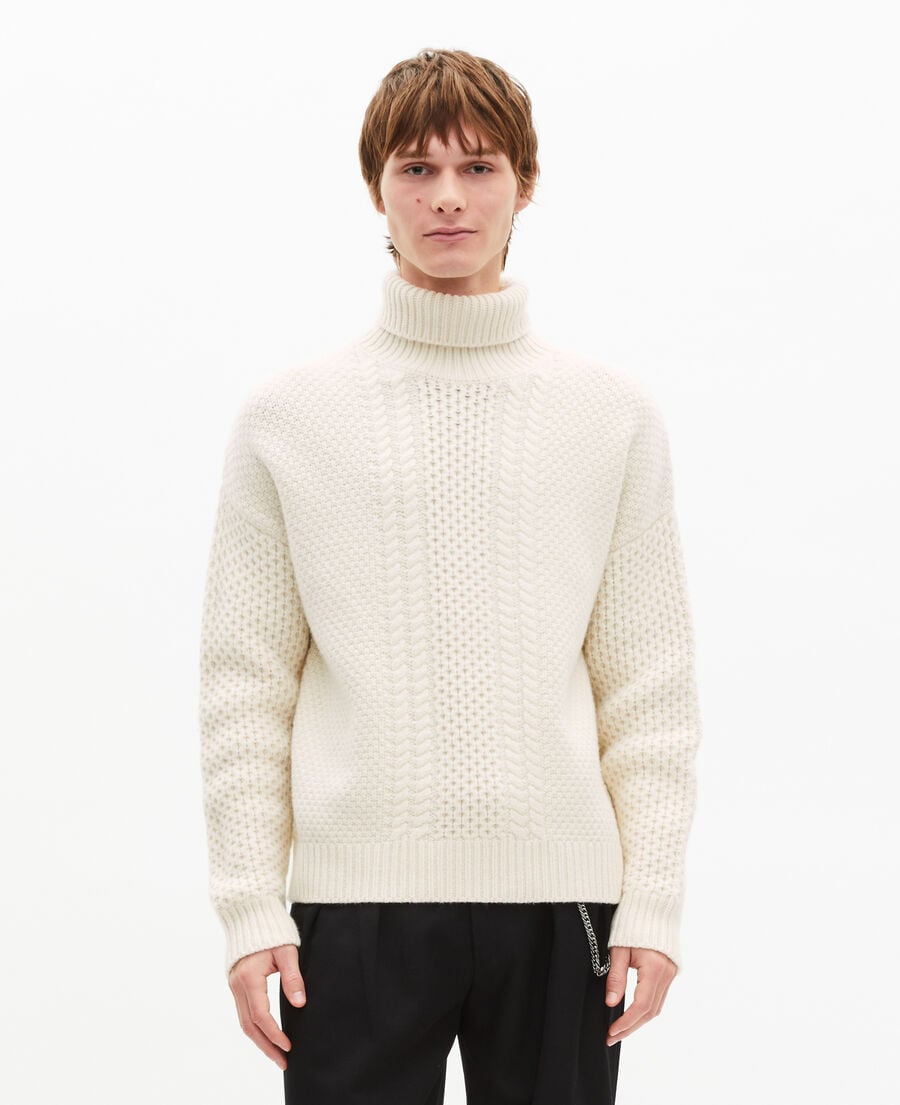 The Kooples MEN LIGHT BEIGE beige wool cable sweater