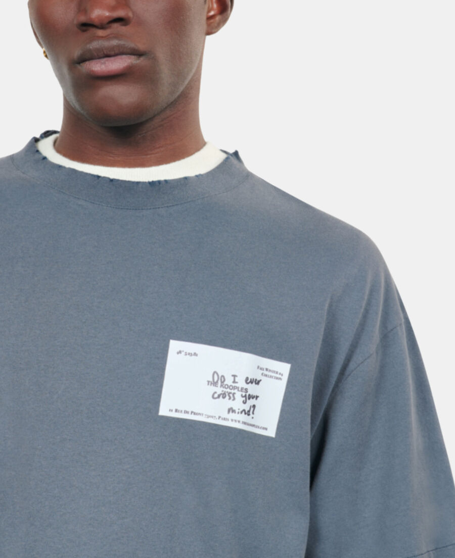 The Kooples HERREN DARK BLUE blaues t-shirt mit business card-siebdruck