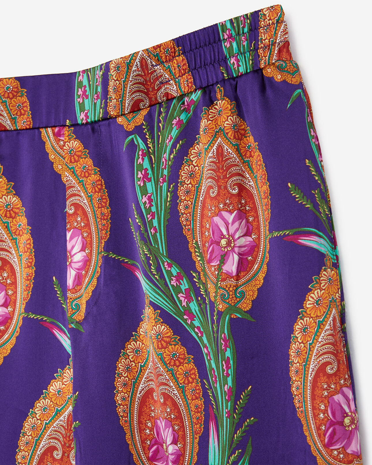 The Kooples WOMEN PURPLE purple silk trousers with hindu flower print