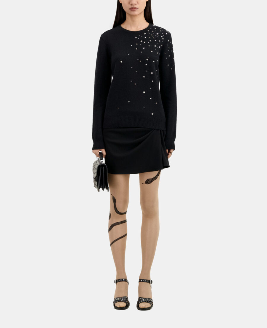 pull noir en mélange de cachemire avec étoiles
