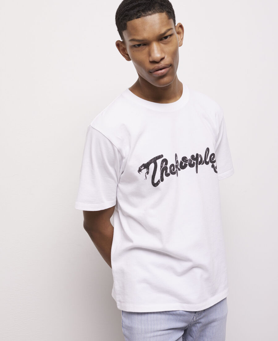 camiseta blanca serigrafiada snake logotipo