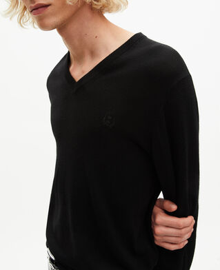 The Kooples HOMME BLACK pull col v en laine mérinos noir