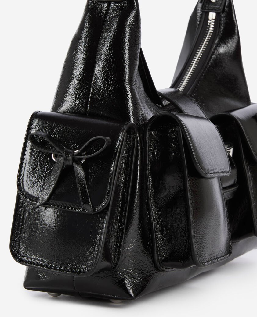 The Kooples F BLACK amelia bag in black cracked leather