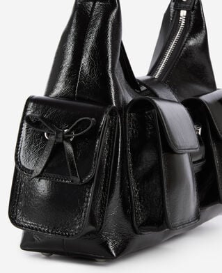 The Kooples F BLACK amelia bag in black cracked leather