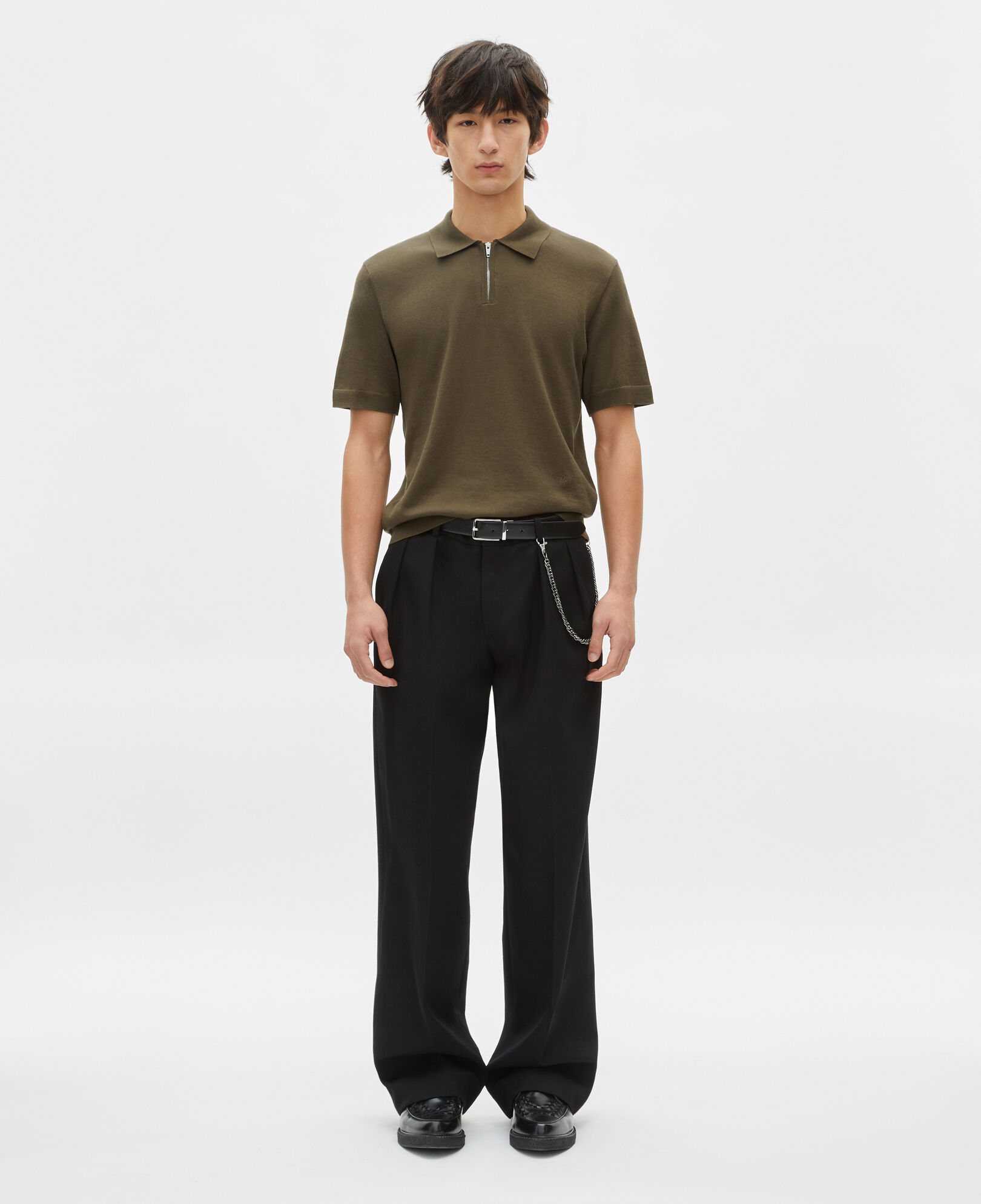 The Kooples MEN OLIVE KAKI khaki knit polo