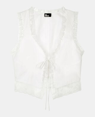 The Kooples DAMEN ECRU ecrufarbenes top ohne ärmel mit spitzen