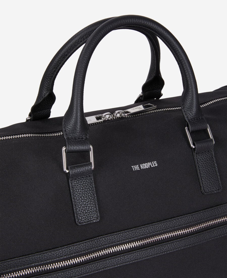 The Kooples HOMME BLACK sac weekend en cuir et toile noir