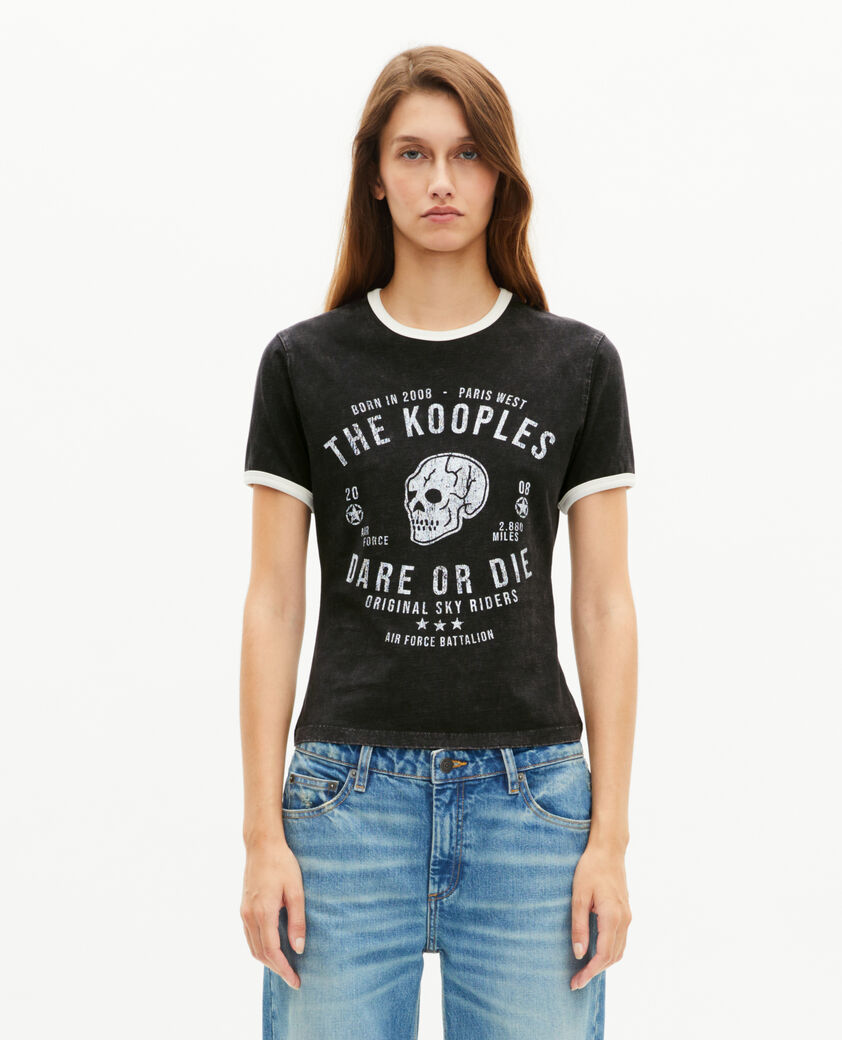 The Kooples FEMME BLACK WASHED t-shirt avec s&eacute;rigraphie noir