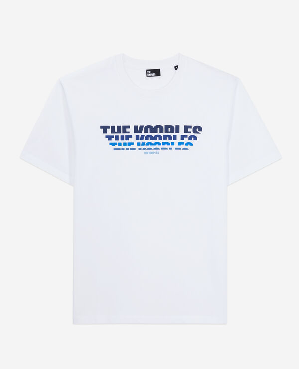 t-shirt homme blanc avec sérigraphie logo en dégradé de couleur