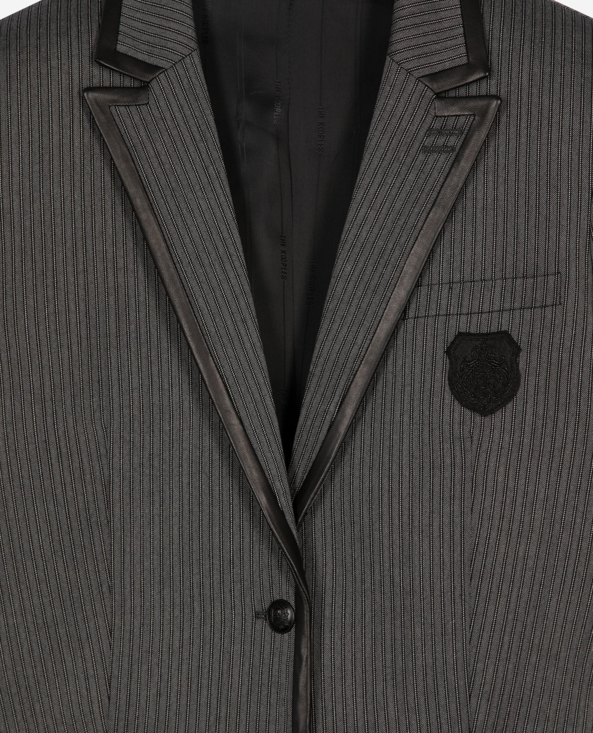 Gray striped wool blend jacket, DARK GREY, hi-res image number null