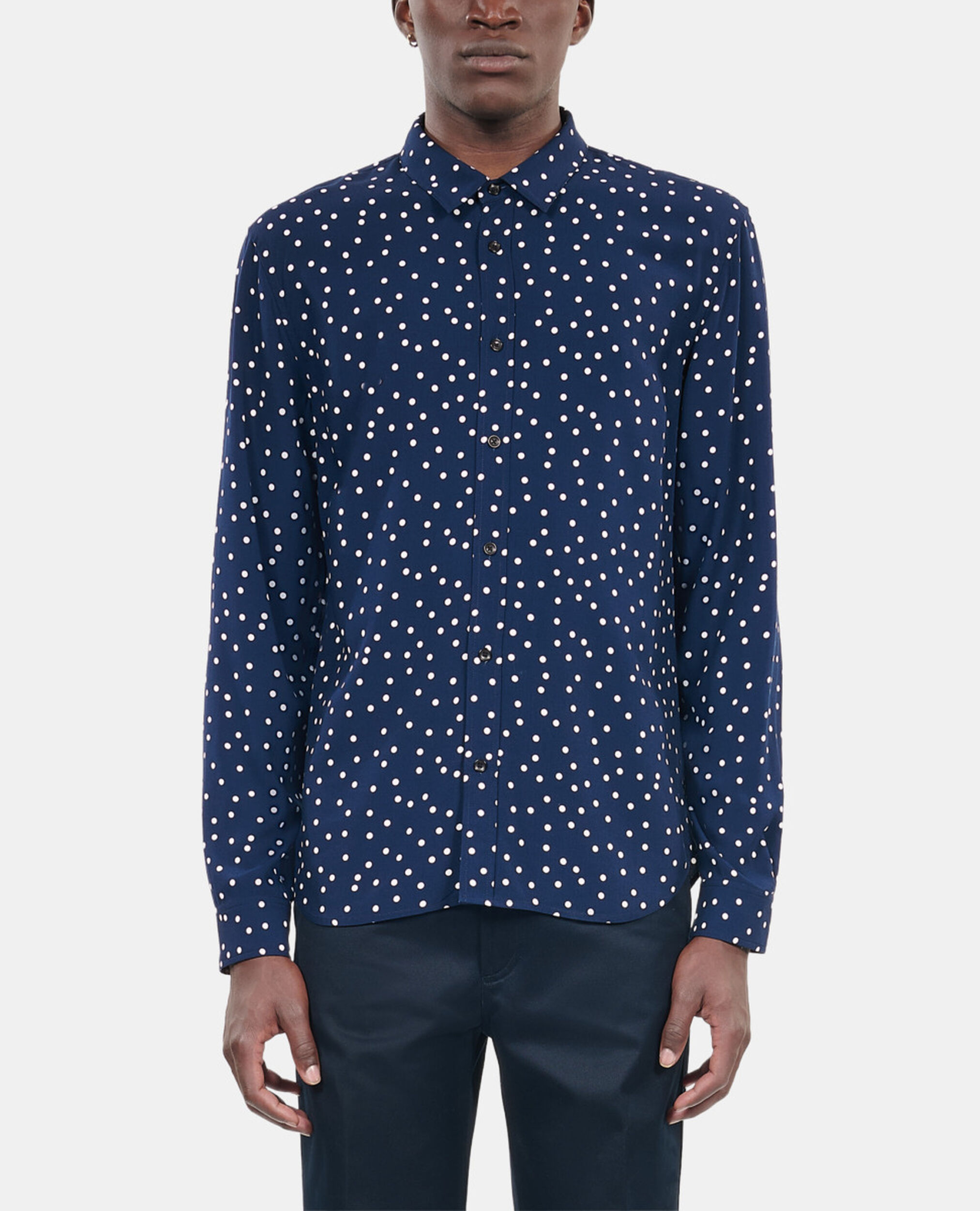 Blue and white polka dot print shirt, DARK NAVY-ECRU, hi-res image number null