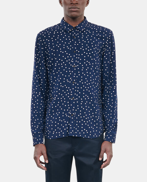 Blue and white polka dot print shirt| The Kooples