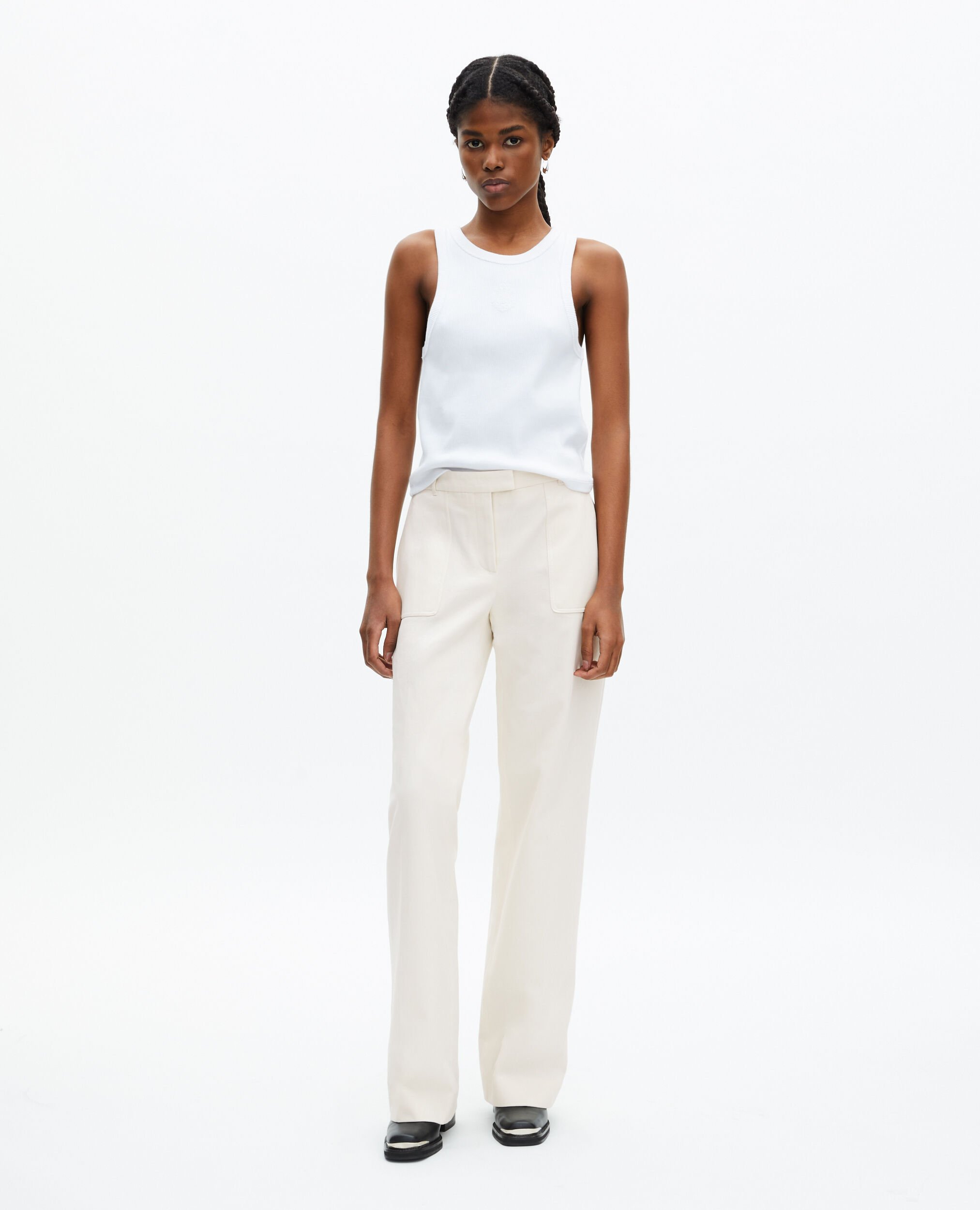 Ecru cotton wide-leg pants, ECRU, hi-res image number null