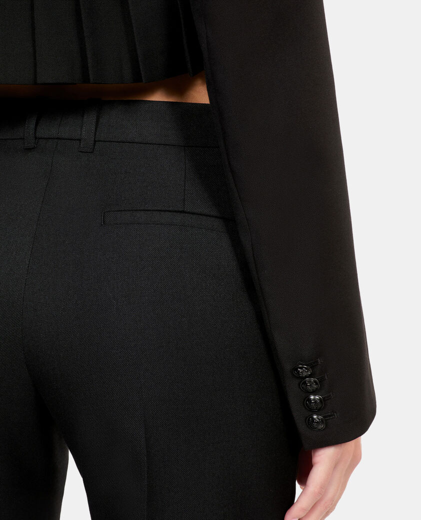 The Kooples FEMME BLACK veste courte pliss&eacute;e en laine m&eacute;lang&eacute;e noire