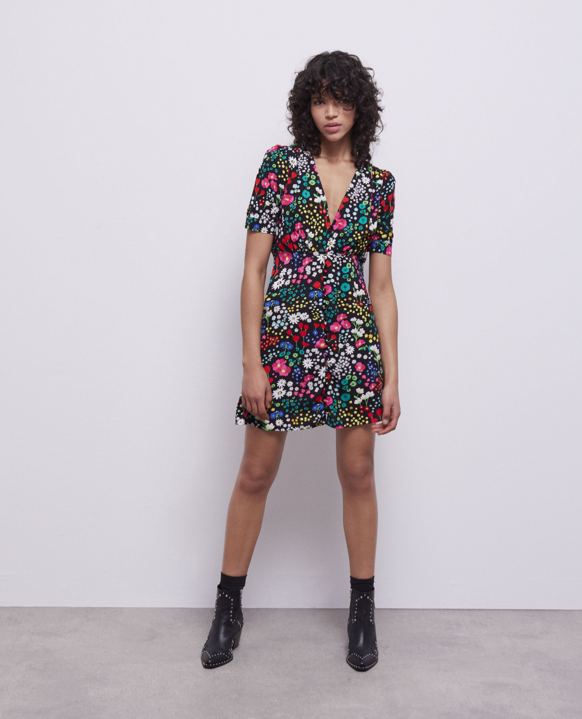 Short printed dress with buttoning, MULTICOLOR, hi-res image number null