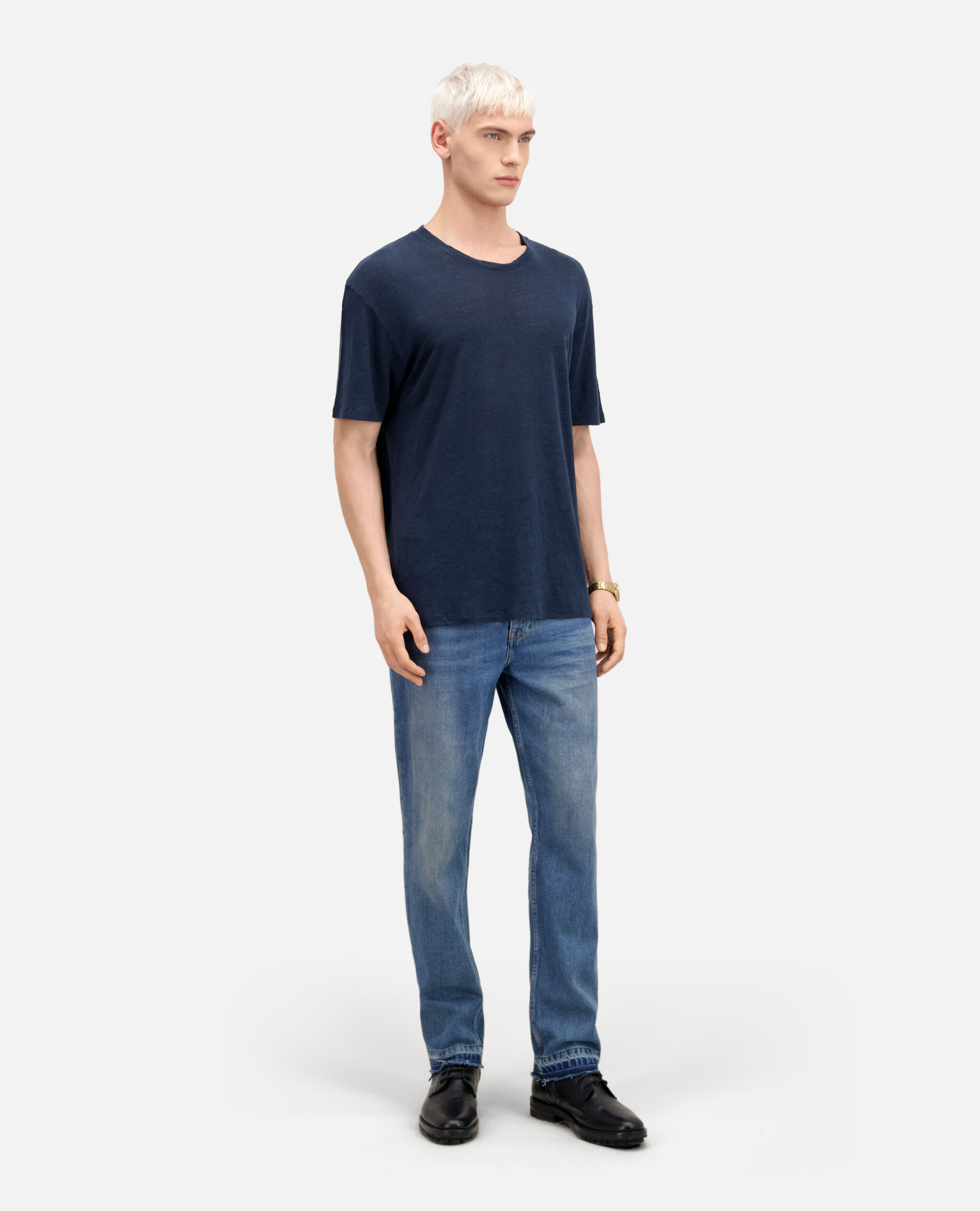 Men's navy blue linen t-shirt with blazon, NAVY, hi-res image number null