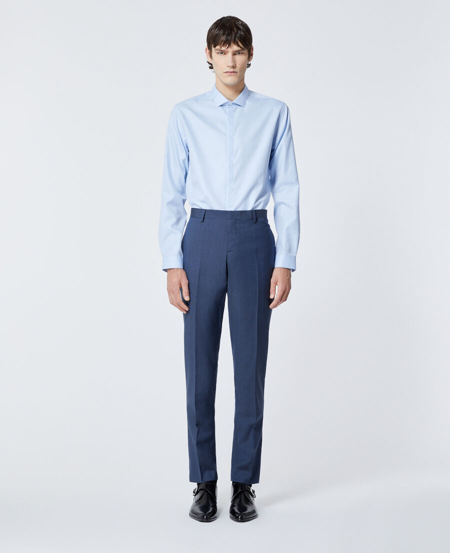 textured wool blue suit trousers