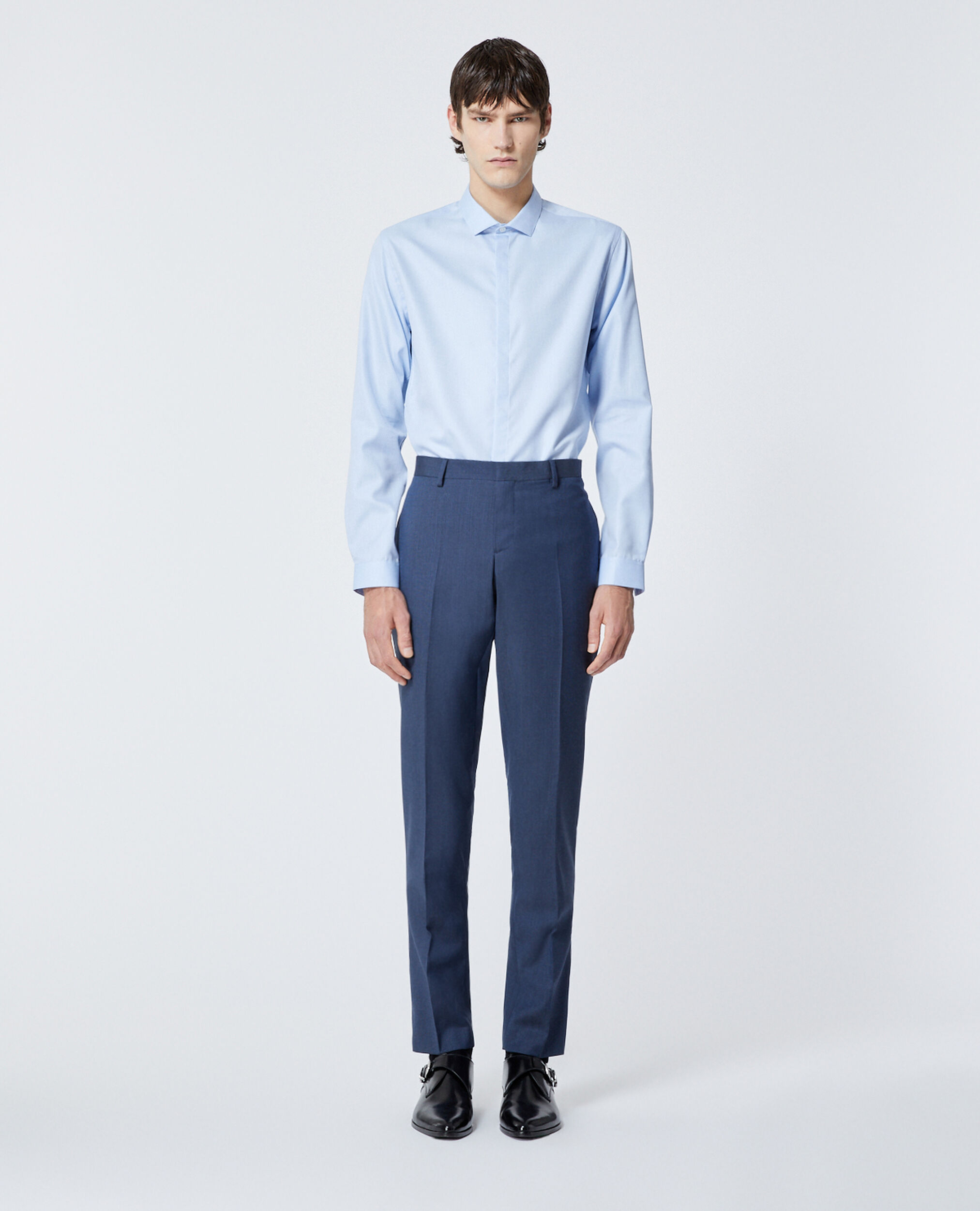Textured wool blue suit trousers, BLUE, hi-res image number null