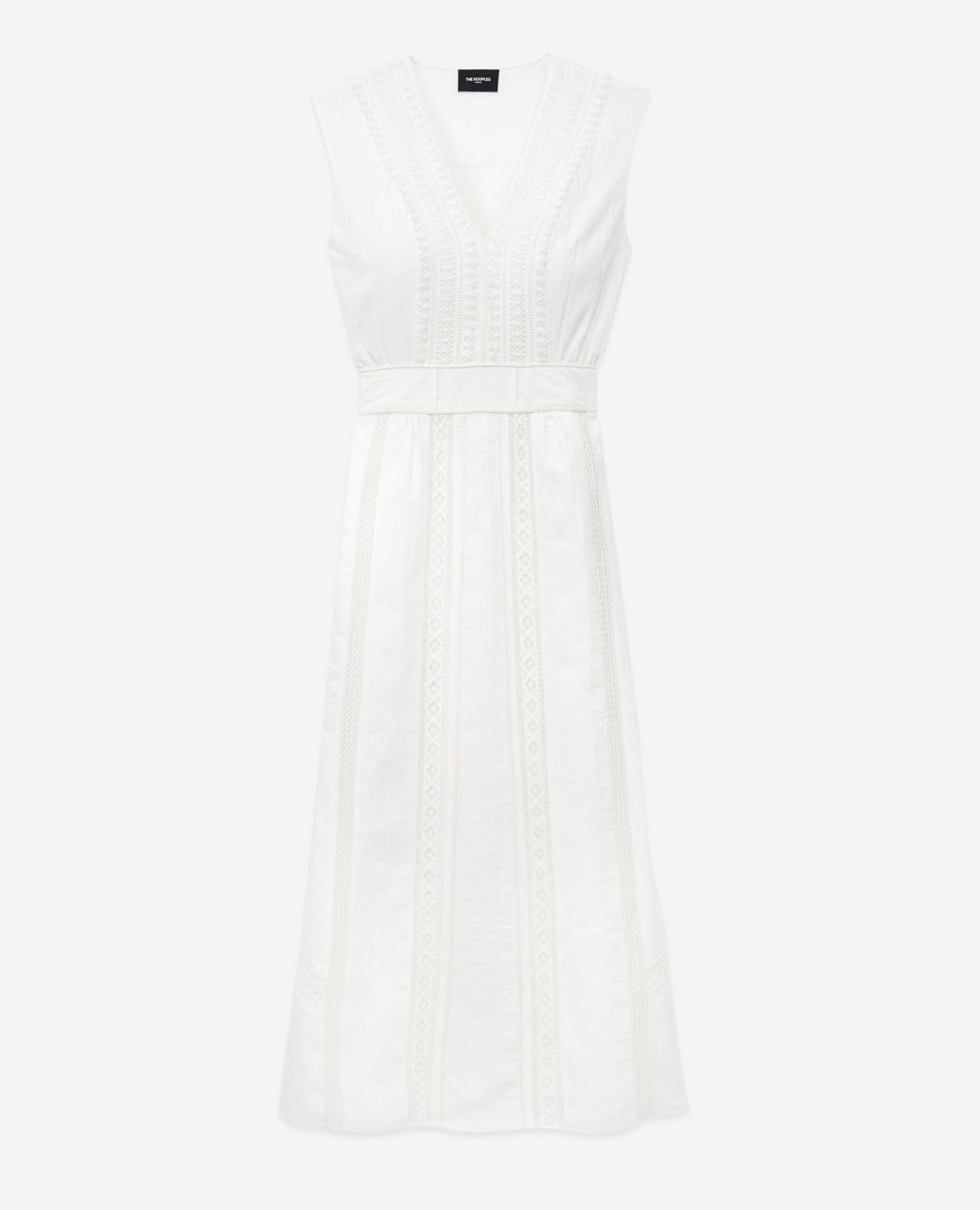 Ärmelloses ecrufarbenes Kleid mit Stickerei, OFF WHITE, hi-res image number null