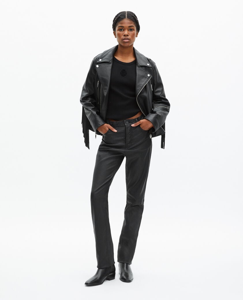 The Kooples WOMEN BLACK black fringed leather jacket