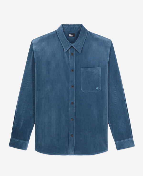 chemise bleue en velours côtelé