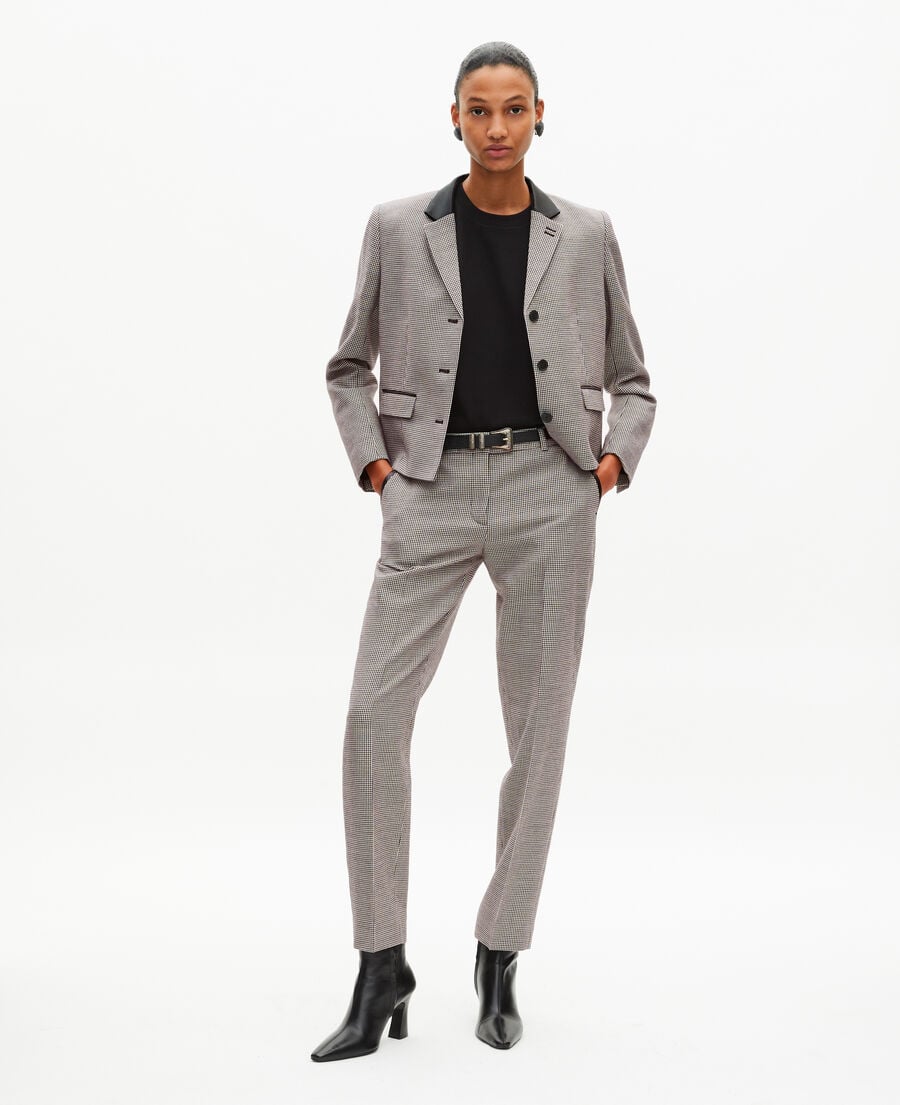 The Kooples DAMEN BLACK GREY eng anliegende schneiderhose mit hahnentrittmuster in schwarz und weiß