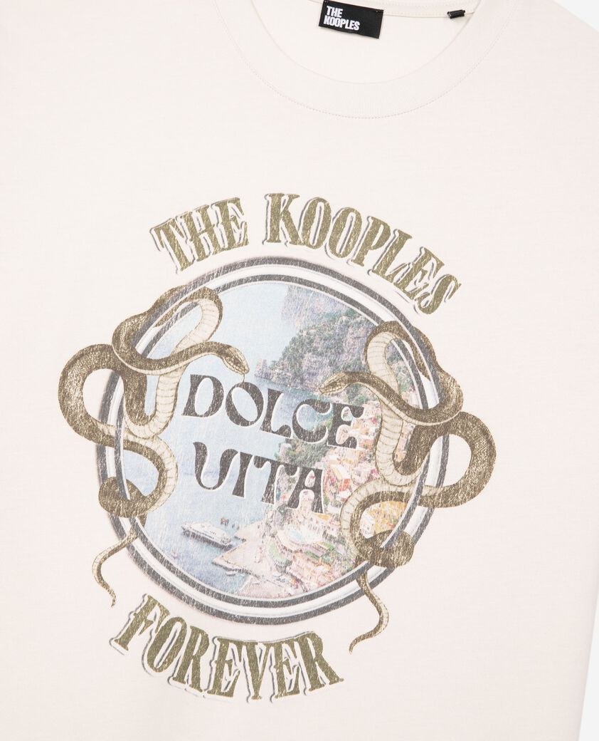 The Kooples MEN LIGHT BEIGE t-shirt with beige dolce vita screen print