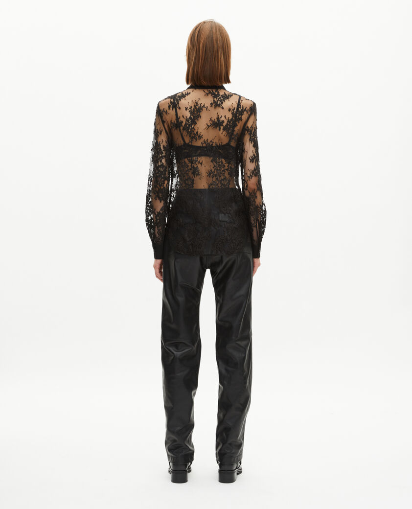 The Kooples FEMME BLACK chemise transparente en dentelle noire
