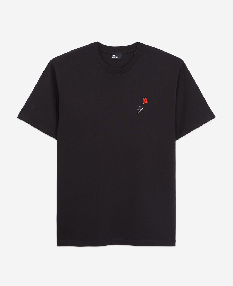 men's black t-shirt with flower embroidery