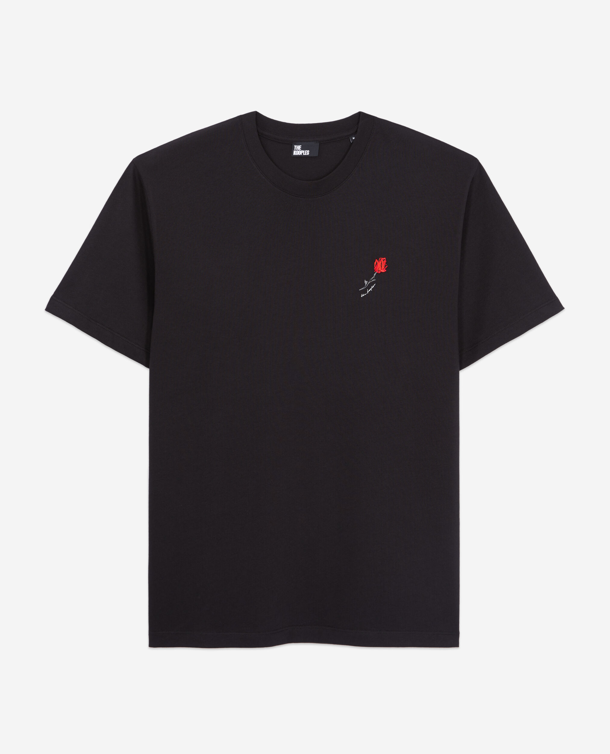 Men's black t-shirt with flower embroidery, BLACK, hi-res image number null