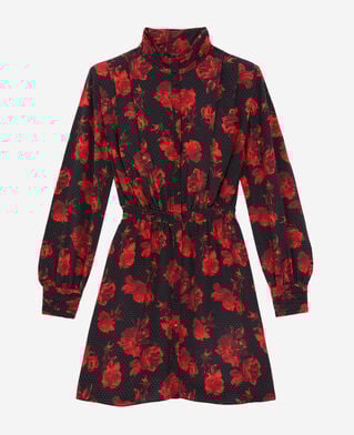 The Kooples FEMME BLACK - RED robe chemise courte imprimée en soie