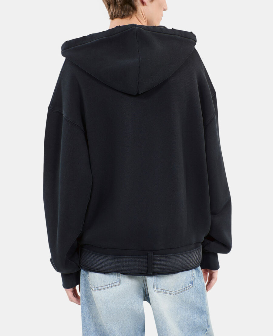 The Kooples HERREN BLACK WASHED schwarzes sweatshirt mit kapuze