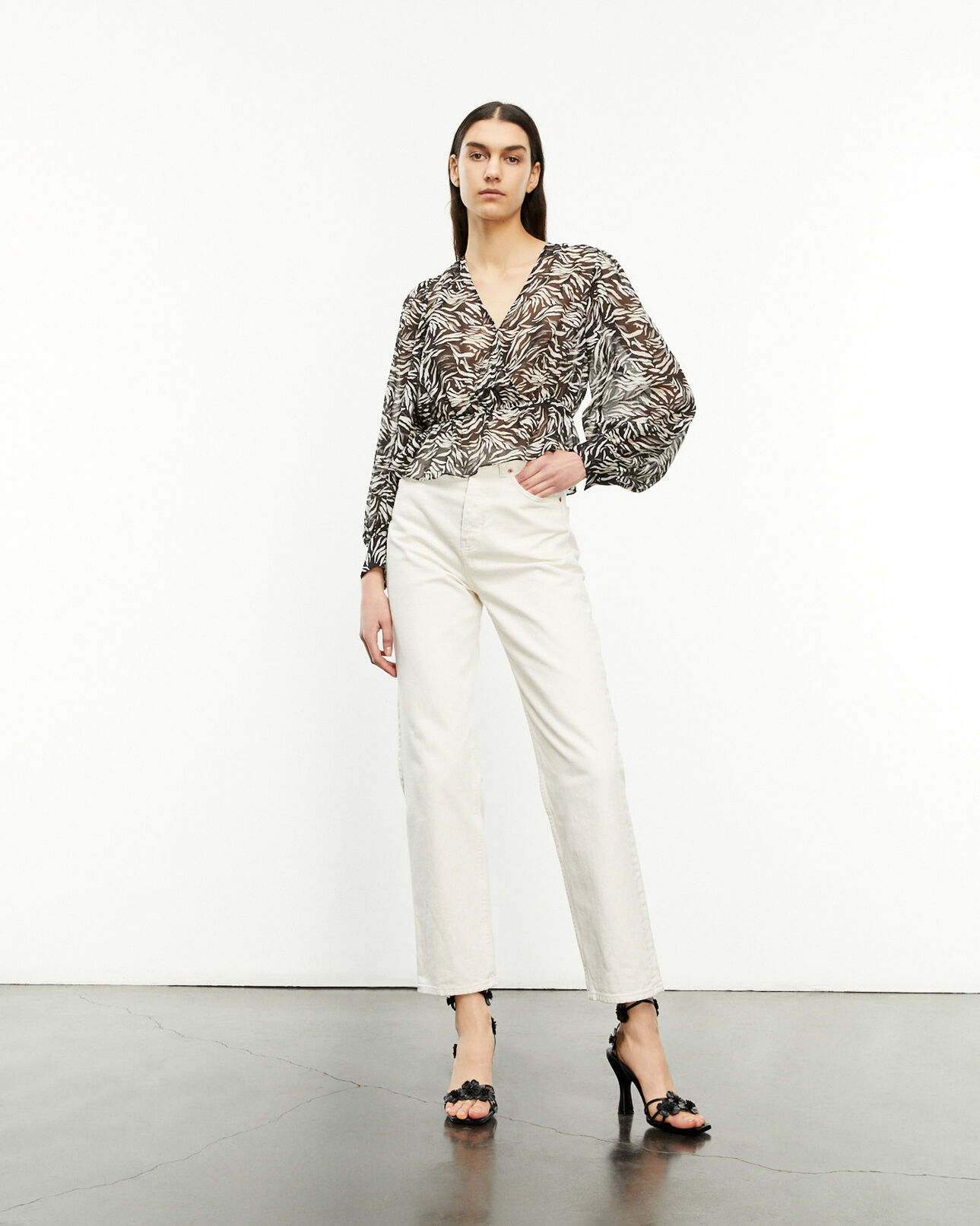 The Kooples WOMEN BLACK WHITE flowing black and white zebra-print top