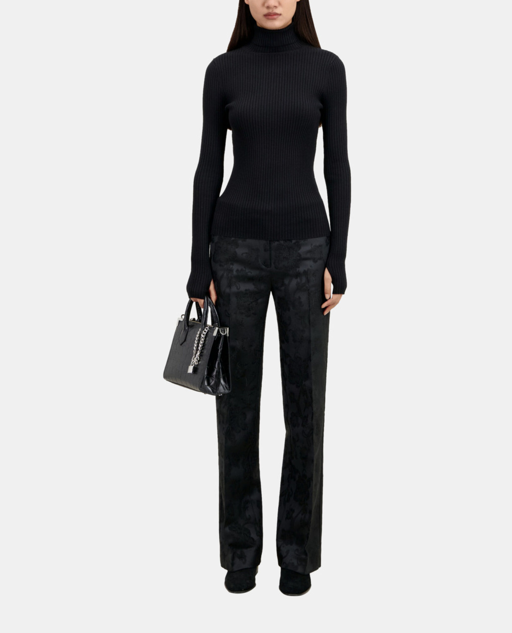 Jersey negro punto fino acanalado, BLACK, hi-res image number null