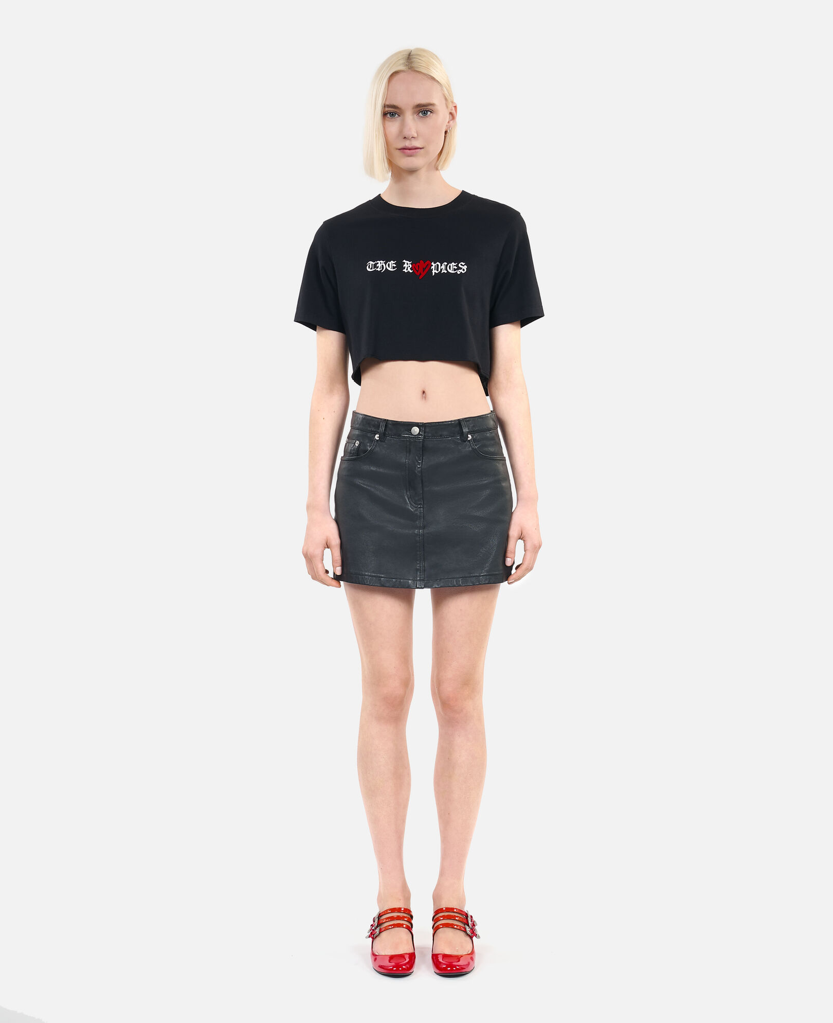 The Kooples DAMEN BLACK schwarzes t-shirt mit twin hearts-siebdruck