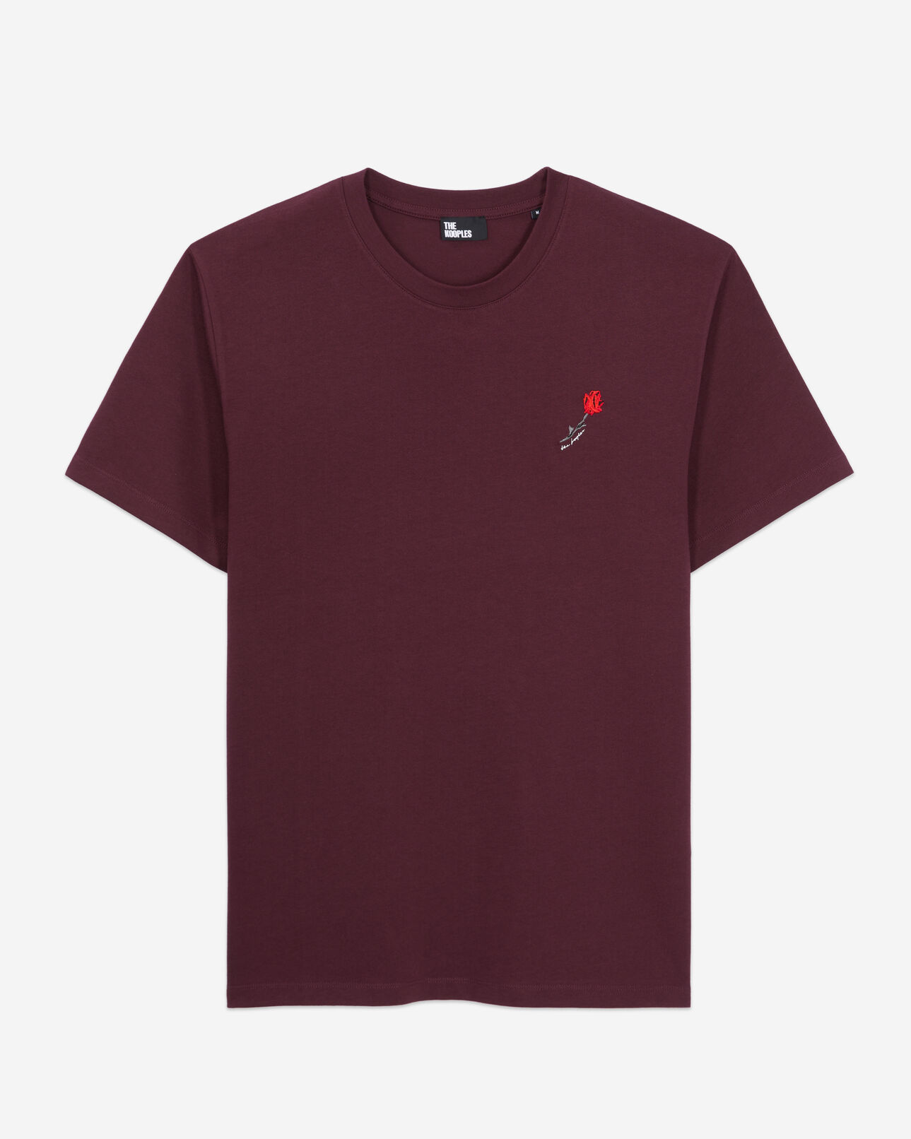 The Kooples HERREN BORDEAUX bordeauxrotes t-shirt herren mit blumen-stickerei