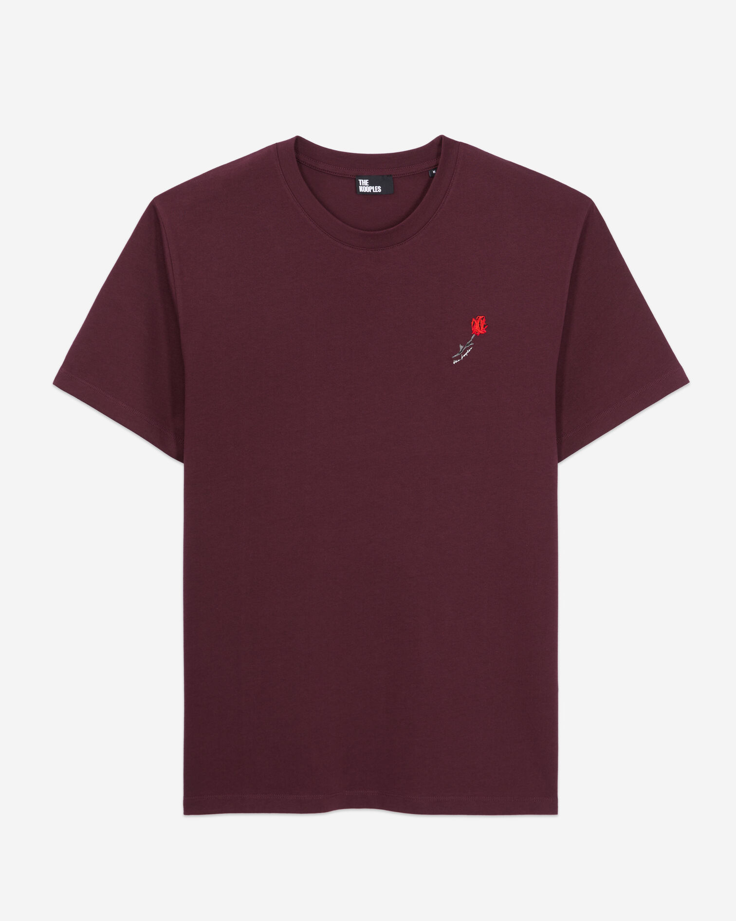 Bordeauxrotes T-Shirt Herren mit Blumen-Stickerei, BORDEAUX, hi-res image number null