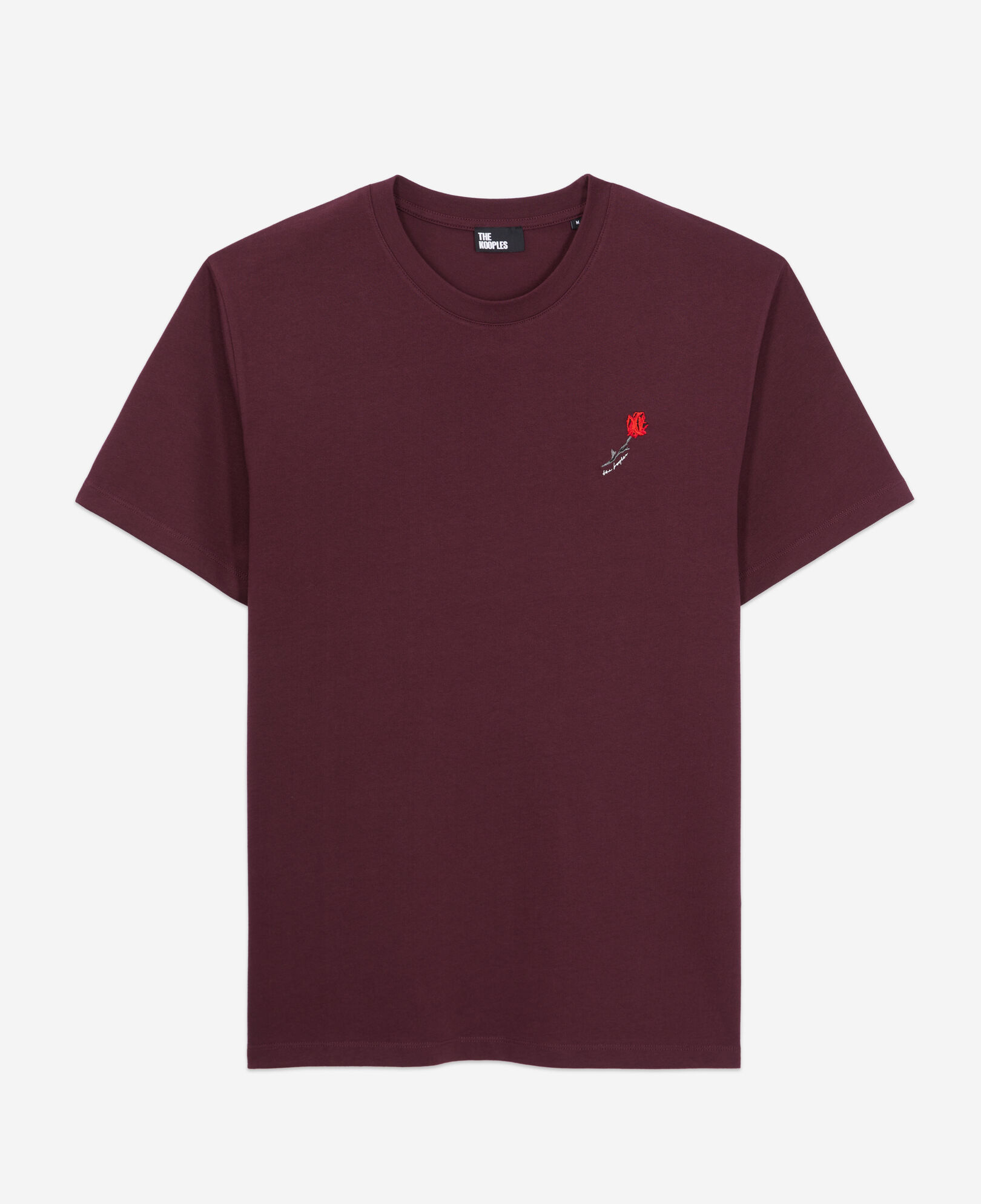 The Kooples MEN BORDEAUX men's burgundy t-shirt with flower embroidery