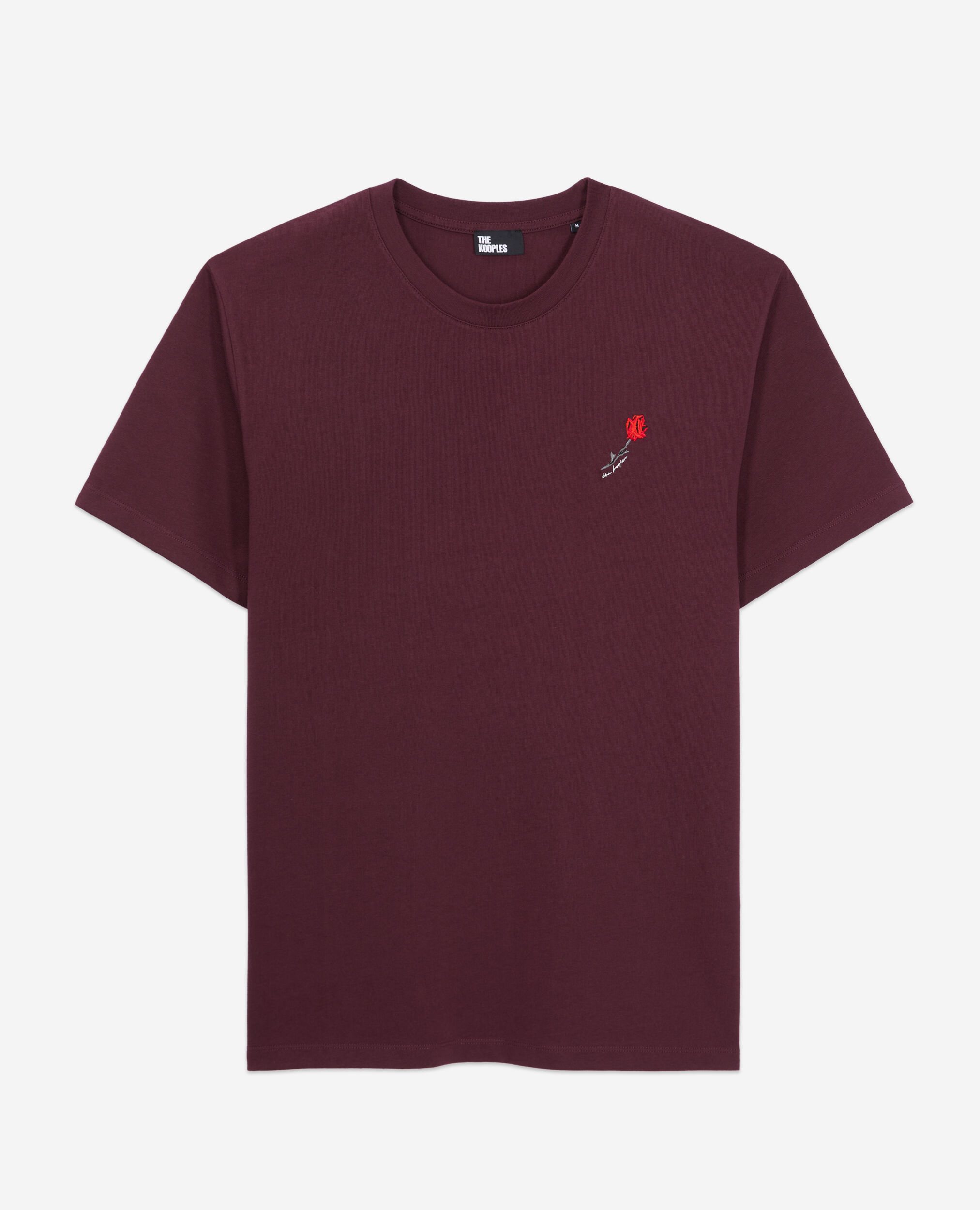 Men's burgundy t-shirt with flower embroidery, BORDEAUX, hi-res image number null