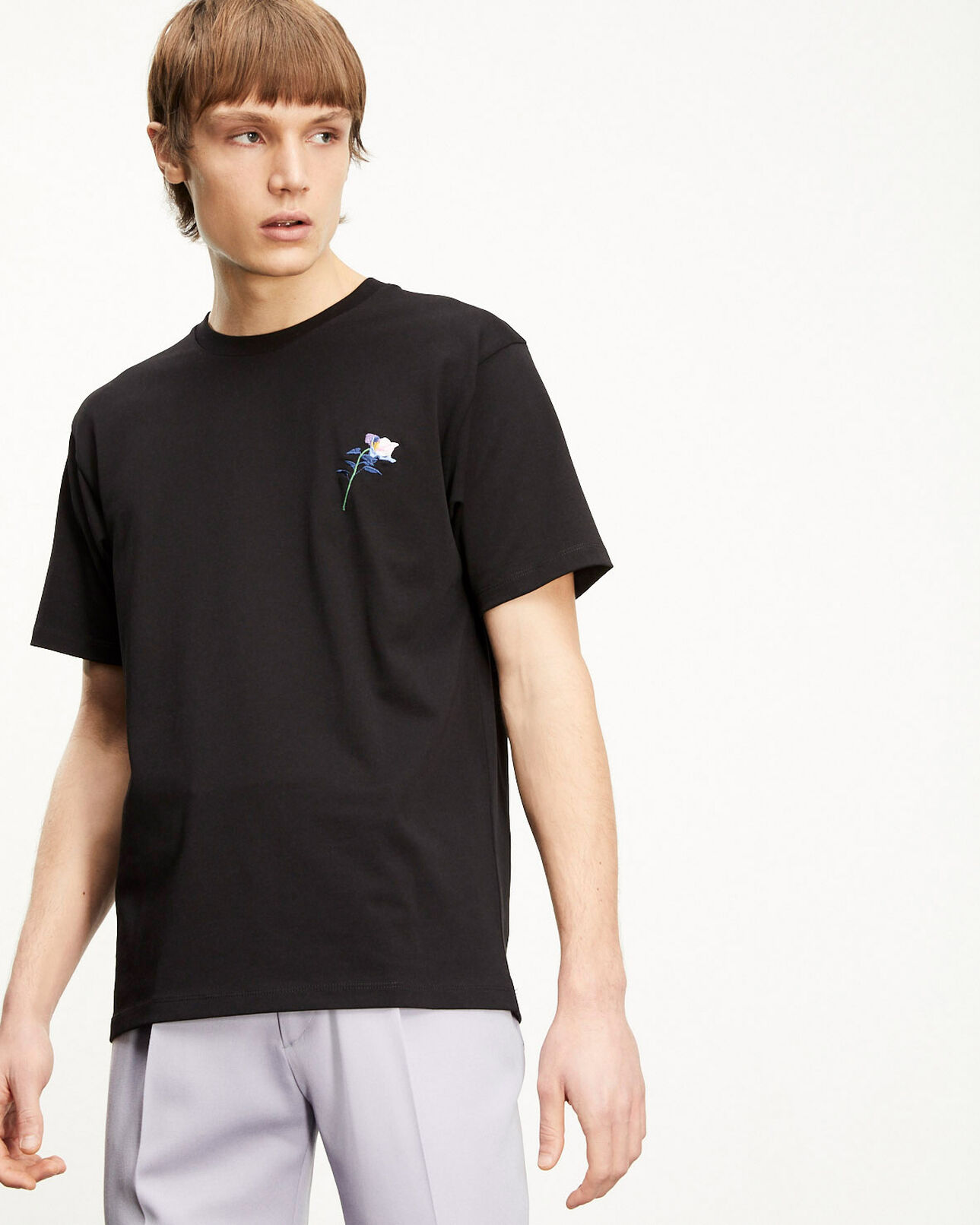 The Kooples MEN BLACK black cotton t-shirt with embroidered flowers