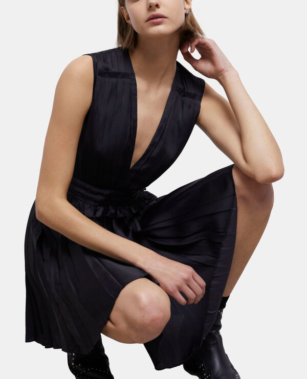 pleated short black dress