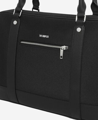 The Kooples HOMME BLACK porte-documents en canvas et cuir grainé noir