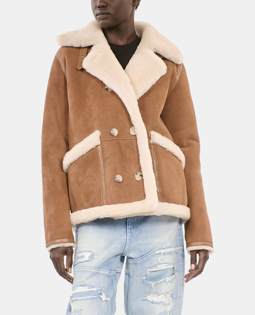 The Kooples FEMME BROWN-BEIGE peau lainée courte marron