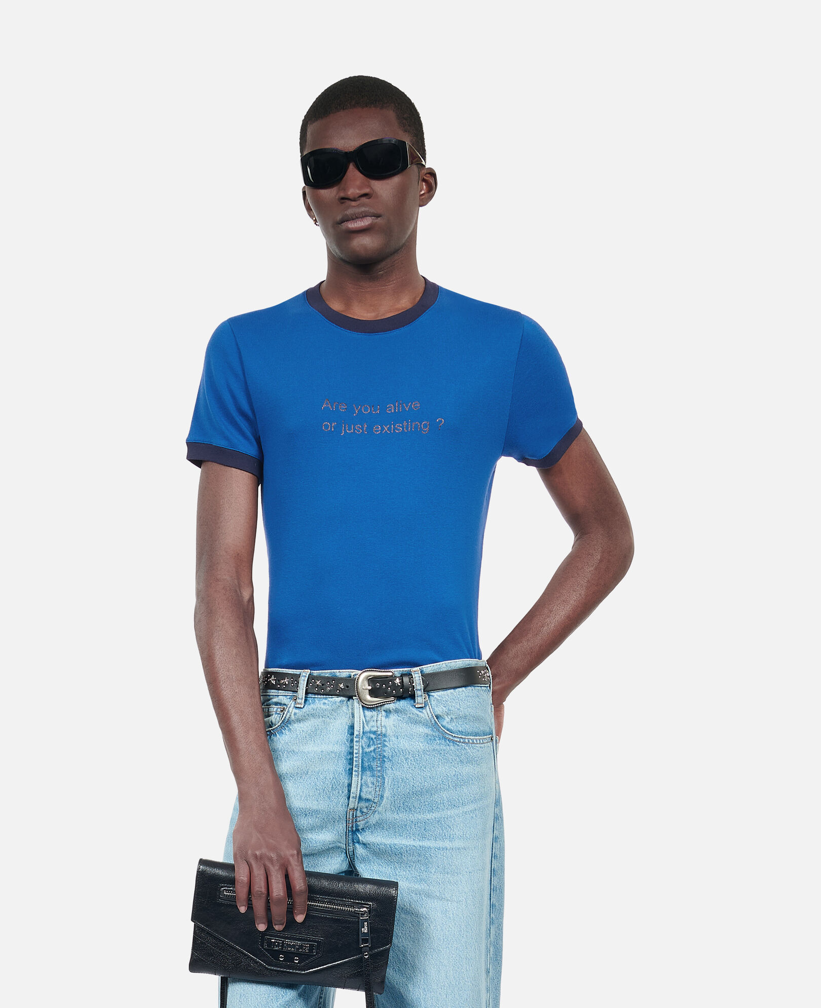 The Kooples MEN BLUE BRUT blue are you alive serigraphy t-shirt