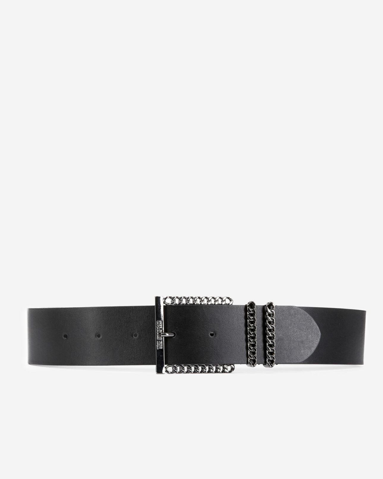 The Kooples FEMME BLACK ceinture en cuir avec boucle chaîne noire