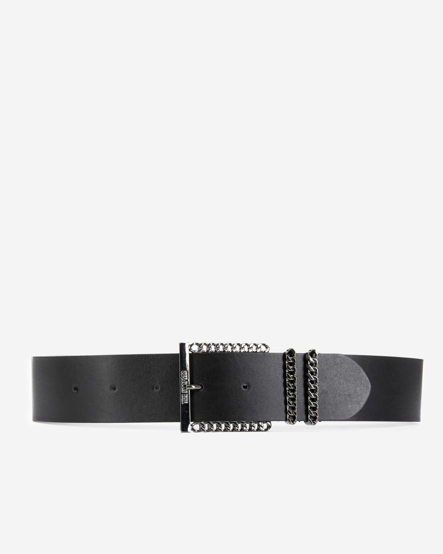 Ceinture en cuir avec boucle chaîne noire, BLACK, hi-res image number null