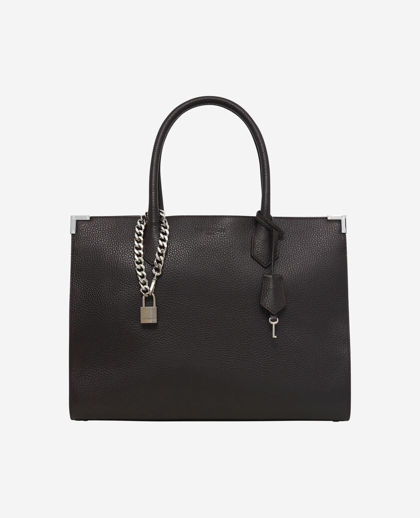 The Kooples DAMEN BROWN ming l einkaufstasche aus braunem, genarbtem leder